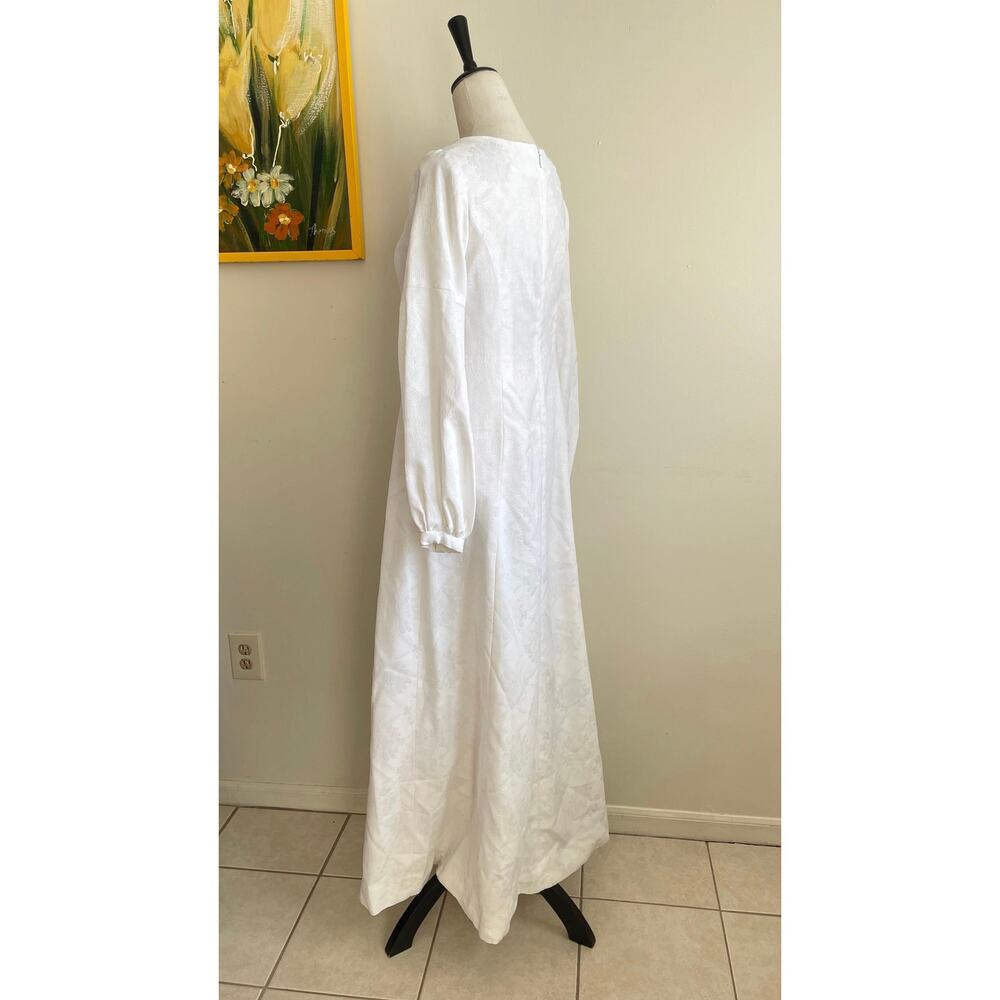 Vintage 60s 70s White Long Sleeve Maxi Dress Medium - Picture 5 of 7